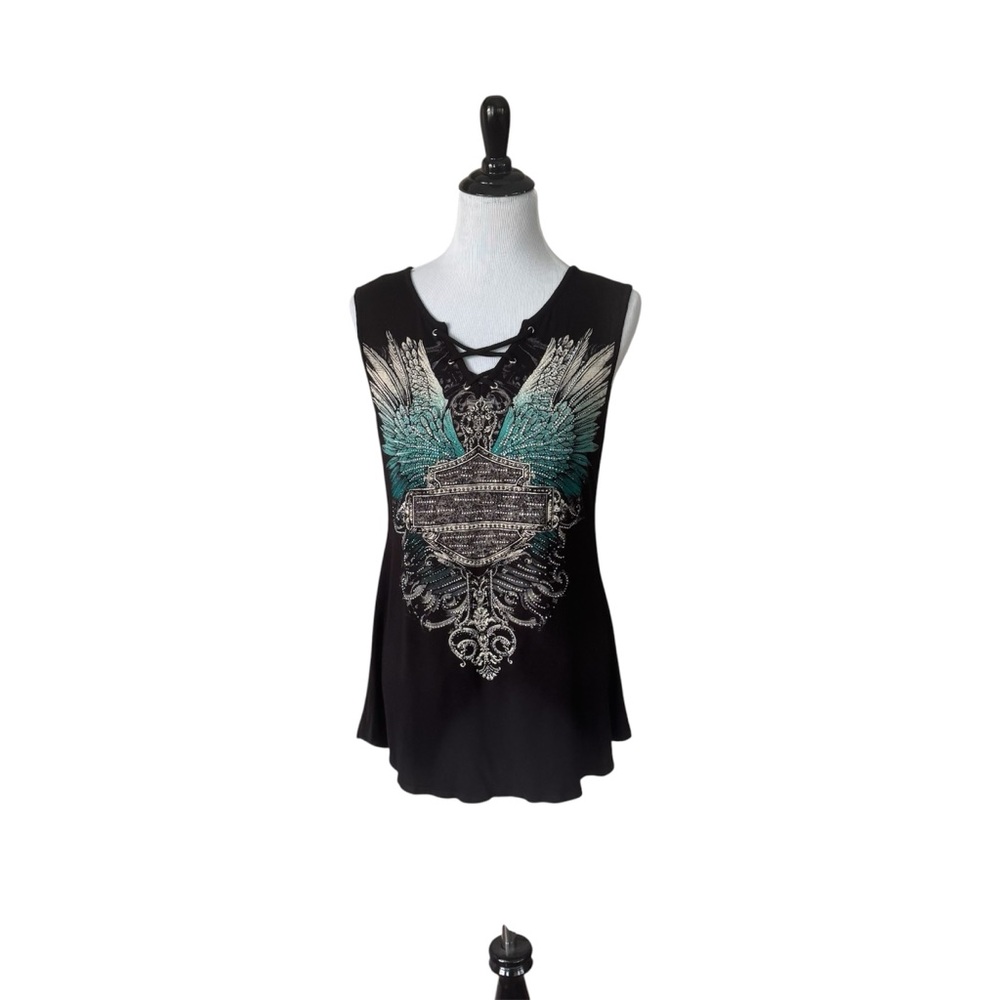 Black and Teal Rhinestone Embellished Women's Top